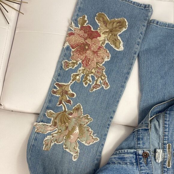 Vintage Cavaricci Floral Patchwork Y2K Bootcut Jeans Size 10 E - Picture 8 of 10